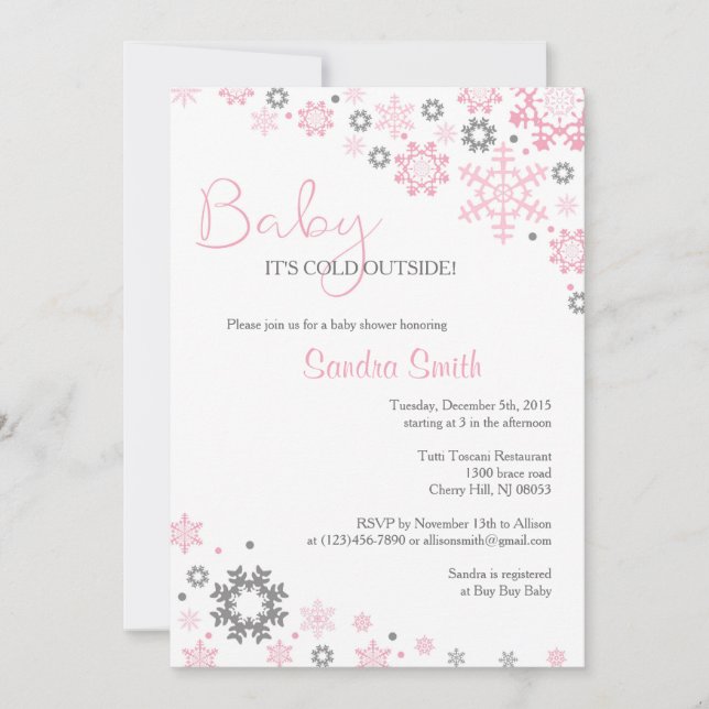 Winter Snowflake Baby Shower Einladungen für Mädch (Vorderseite)
