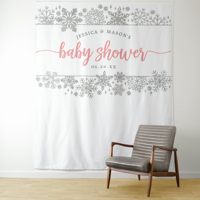 Winter Snowflake Babydusche im Hintergrund Foto St Wandteppich (Beispiel)