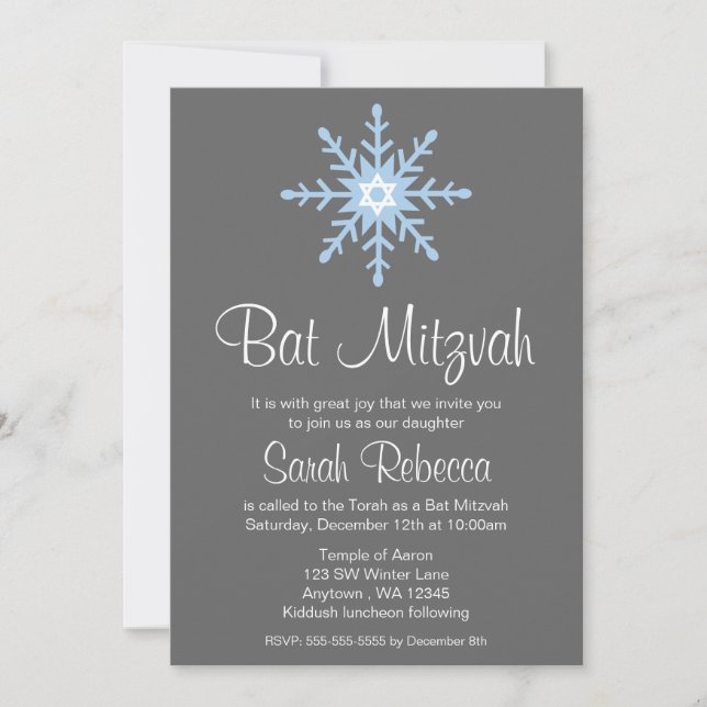 Winter Snowflake Bat Mitzvah Einladungen (Vorderseite)