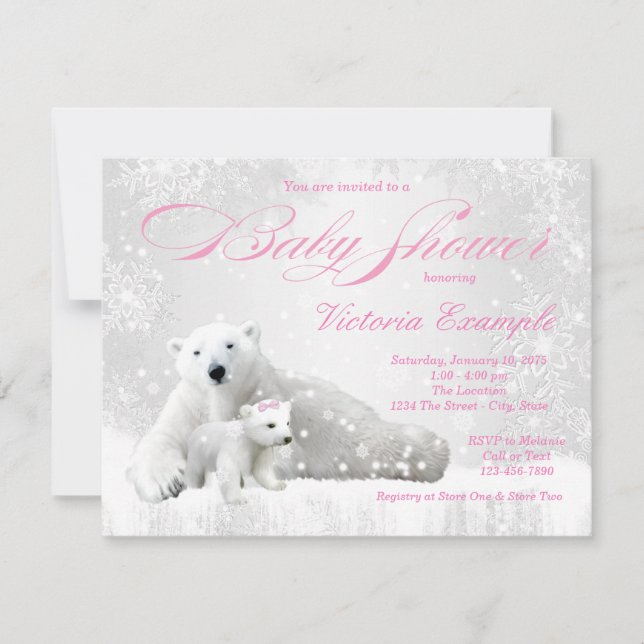 Winter Snowflake Bear Girl Babydusche Einladungen (Vorderseite)