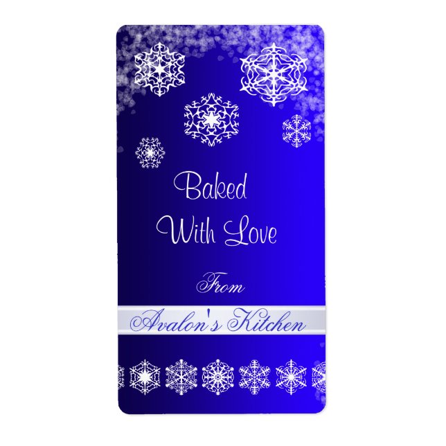 Winter Snowflake Blue Holiday Bake Label (Vorne)