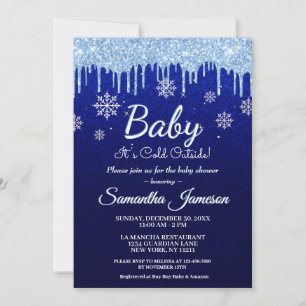 Winter Snowflake Boy Blue Baby Dusche Glitzer Trop Einladung