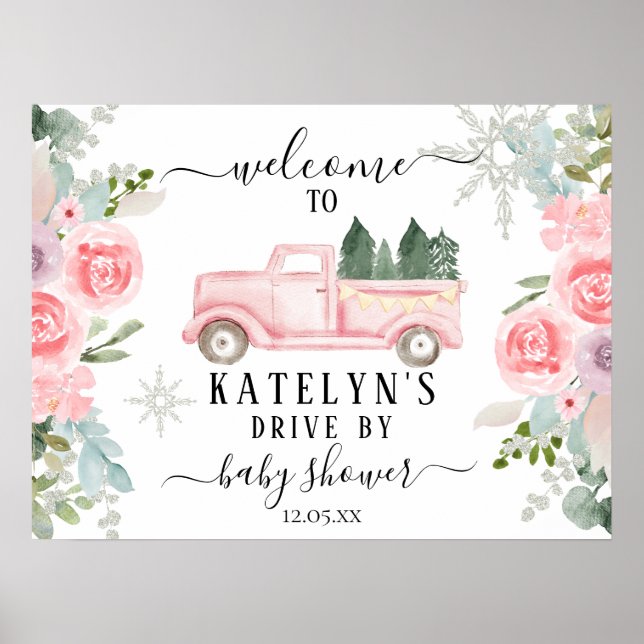 Winter Snowflake Drive by Baby Dusche Begrüßungsze Poster (Vorne)