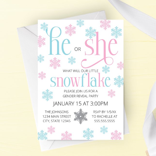 Winter Snowflake Gender Reveal Invitation Einladung (Von Creator hochgeladen)