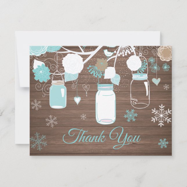 Winter Snowflake Mason Jar Aqua Danke Karte (Vorderseite)