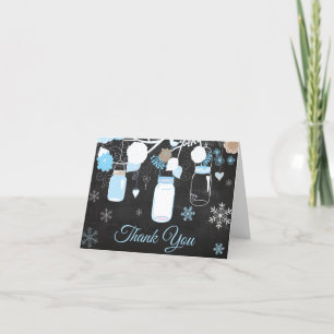 Winter Snowflake Mason Jar Blue Chalkboard Dankeskarte
