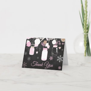 Winter Snowflake Mason Jar Pink Chalkboard Dankeskarte