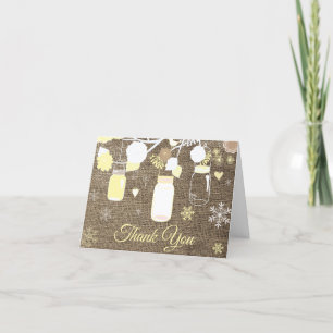 Winter Snowflake Mason Jar Yellow Burlap Dankeskarte