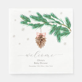Winter Snowflake Pine cone Baby Shower Welcome Serviette