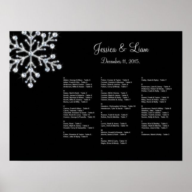 Winter Snowflake Seating Chart Poster (Vorne)