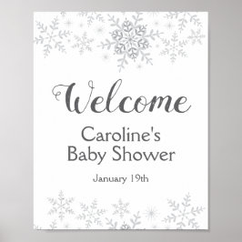 Winter Snowflake Silver Baby Dusche Begrüßungszeic Poster