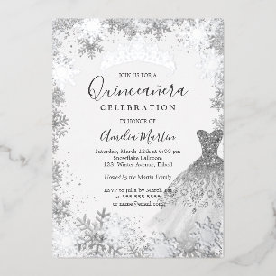 Winter Snowflake Silver Quinceanera Folieneinladung