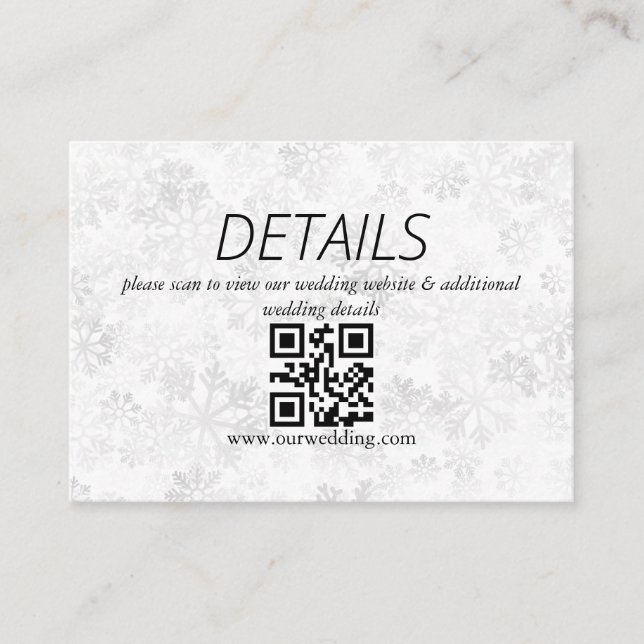 Winter Snowflake Wedding QR Code Begleitkarte (Vorderseite)
