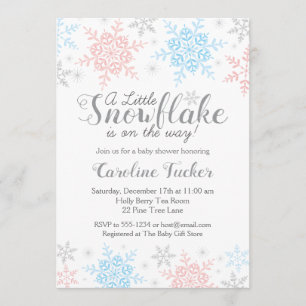 Winter Snowflakes Baby Dusche Pink Blue Silver Einladung
