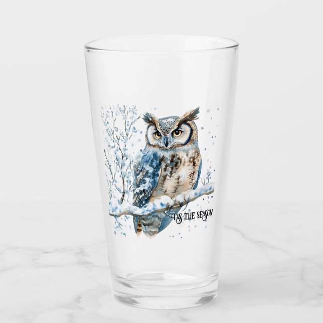 Winter Snowflakes Blue Owl Christmas Snow Glas (Vorderseite)