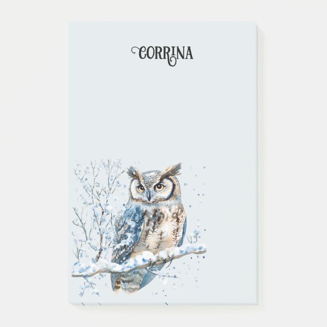Winter Snowflakes Blue Owl Christmas Snow Post-it Klebezettel (Vorderseite)