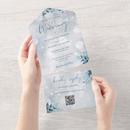 Winter Snowflakes Floral QR Code Hochzeit All In One Einladung