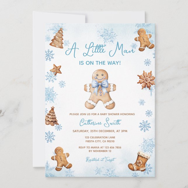 Winter Snowflakes Gingerbread Baby Shower Einladung (Vorderseite)