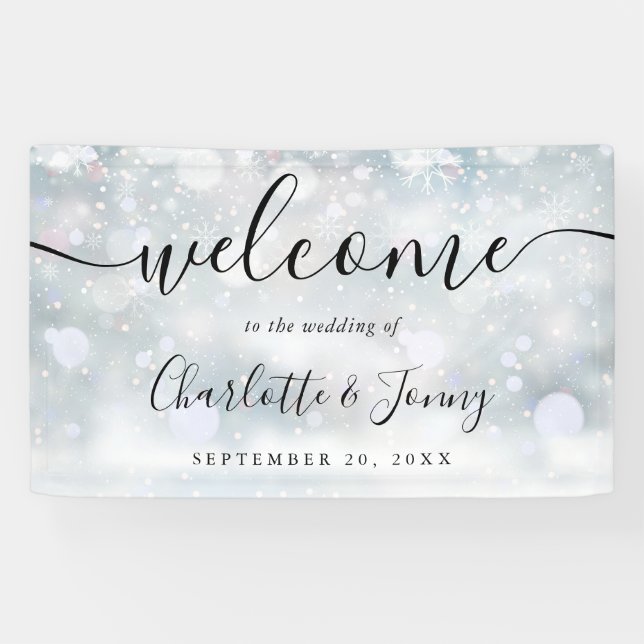 Winter Snowflakes Script Wedding Willkommen Banner (Horizontal)