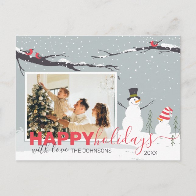 Winter Snowman heureux vacances famille carte de v (Devant)