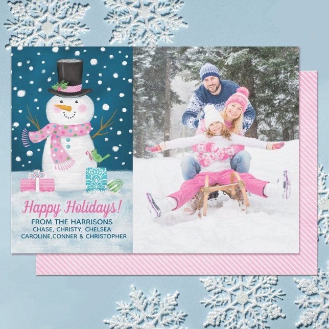 Winter Snowman Holiday Card Feiertagskarte (A cute snowman themed Holiday Photo Christmas Card)