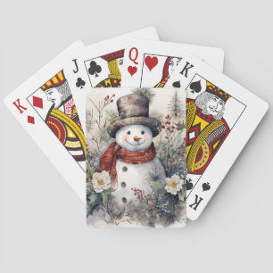 Winter Snowman in Red Scarf Spielkarten