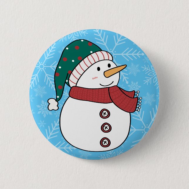 Winter Snowman Niedlich Blue Weihnachtsfeiertag Button (Vorderseite)