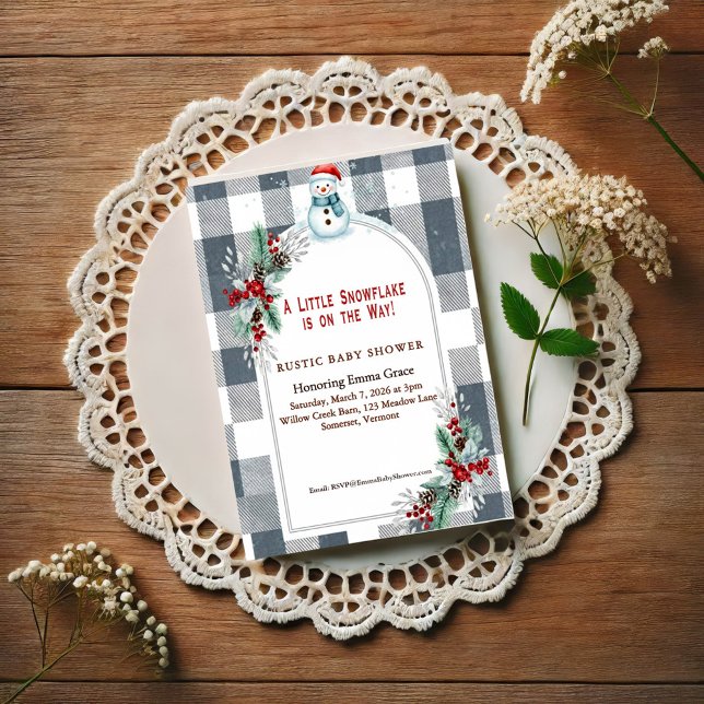 Winter Snowman Plaid Baby Shower Invitation Postkarte (Von Creator hochgeladen)