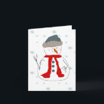 Winter Snowman Snowing Whimsical Primitive Art Feiertagskarte<br><div class="desc">Ein glücklicher Schneemann steht im Schnee und den Wellen zu den vorbeifahrenden Menschen. Dieses Kartendesign wäre großartig für hübsche jede Gelegenheit,  die Sie gewollt,  um ein Lächeln jemandem den Weg zu schicken. Fügen Sie Text hinzu und machen Sie es für einen besondere Anlass wie Weihnachten oder Geburtstag.</div>