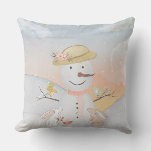 Winter Snowman Tierschneemünder Kissen Für Draußen