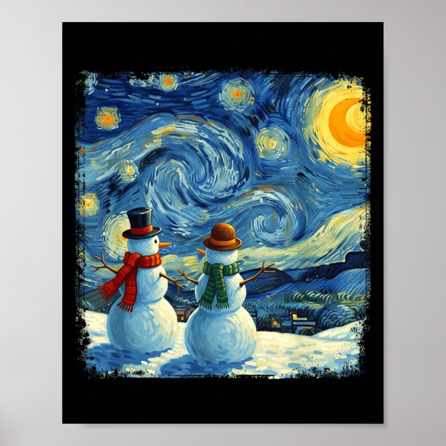 Winter Snowman Van Gogh Starry Night Christmas  Poster (Vorne)