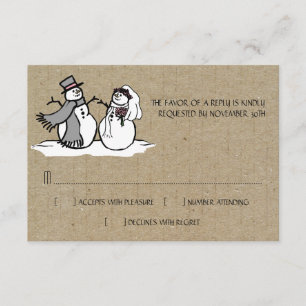 Winter Snowmen Bride & Groom Wedding RSVP Karte