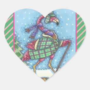 WINTER SNOWSHOES PINK FLAMINGO STICKERS Sheet Hrt