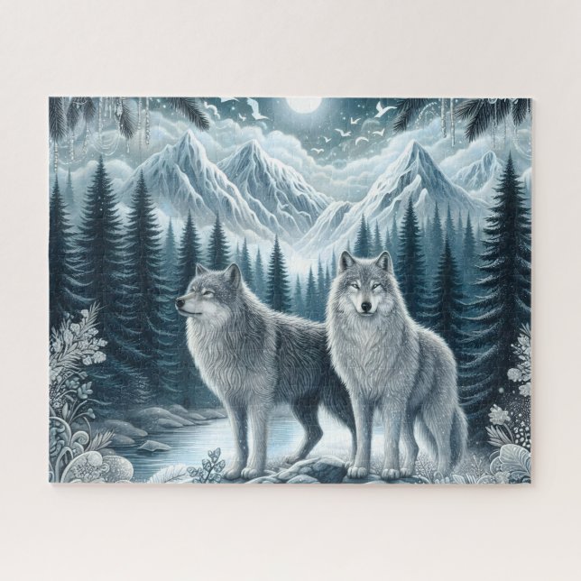 Winter Snowy Mountain Wolves (Horizontal)
