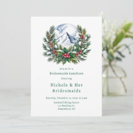 Winter Snowy Pine Wreath Bridesmaids Luncheon Einladung