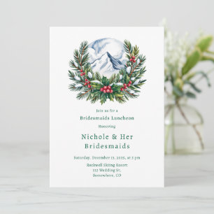 Winter Snowy Pine Wreath Bridesmaids Luncheon Einladung