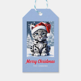 Winter Snowy Santa Niedlich Snow Leopard Cub Weihn Geschenkanhänger