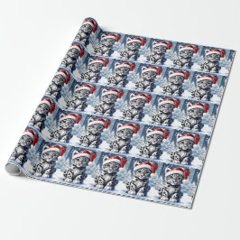 Winter Snowy Santa Niedlich Snow Leopard Cub Weihn Geschenkpapier
