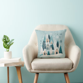 Winter Snowy Village Kissen