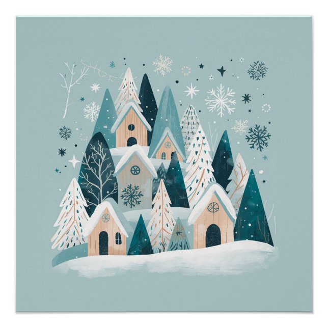 Winter Snowy Village Poster (Vorderseite)