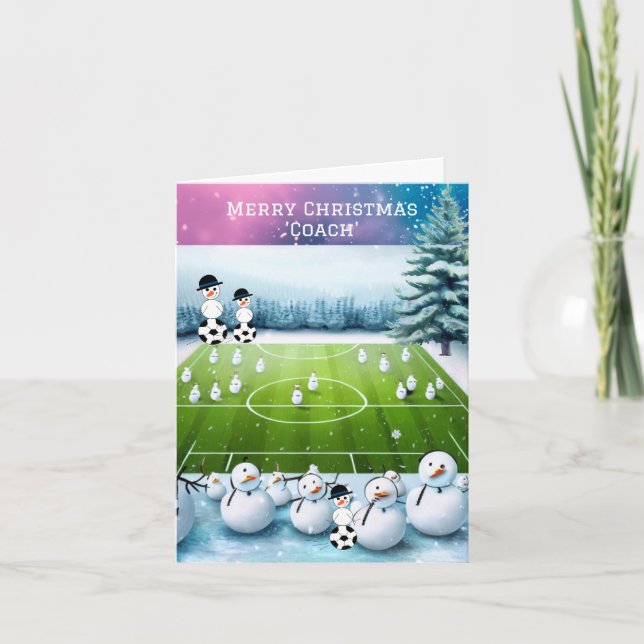 Winter Soccer Snowmen Coach Weihnachtskarte Feiertagskarte (Vorderseite)