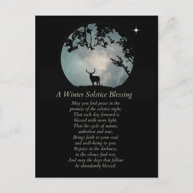 Winter Solstice Blessings Elk and Moon Postkarte (Vorderseite)