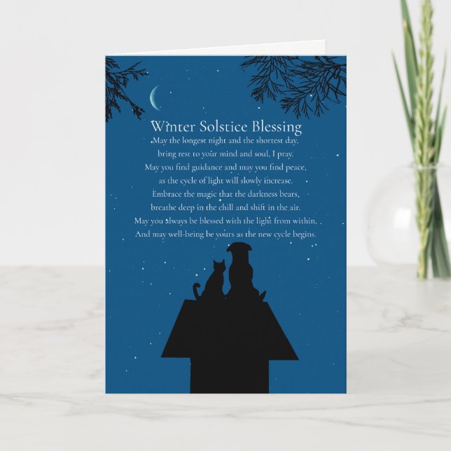 Winter Solstice Cat und Hund Niedlich Gedicht Urla Karte (Vorderseite)
