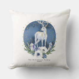 Winter Solstice Holiday Deer Blue White Christmas Kissen
