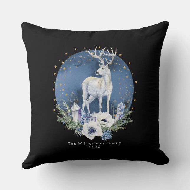Winter Solstice Holiday Deer Blue White Christmas Kissen (Rückseite)