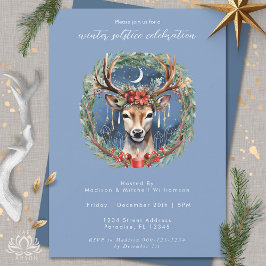Winter Solstice Holiday Deer Red Berries Weihnacht Einladung