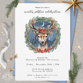 Winter Solstice Holiday Deer Red Berries Weihnacht Einladung