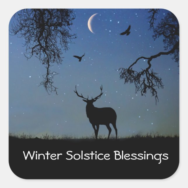 Winter Solstice Holiday Elch Quadratischer Aufkleber (Vorderseite)