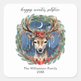 Winter Solstice Holiday Hirschkranz Weihnachten We Quadratischer Aufkleber