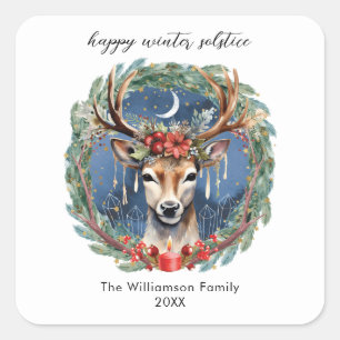 Winter Solstice Holiday Hirschkranz Weihnachten We Quadratischer Aufkleber